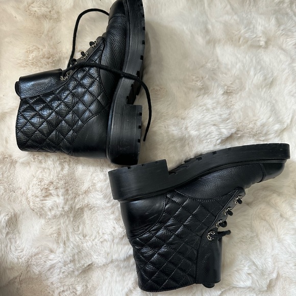 CHANEL Black Quilted Combat Boots - Picture 6 of 8